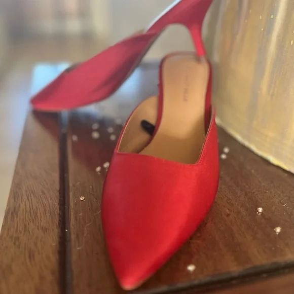 Who What Wear red fabric kitten heels mules sandals - Picture 4 of 7